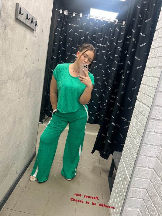 Green tracksuit with white details