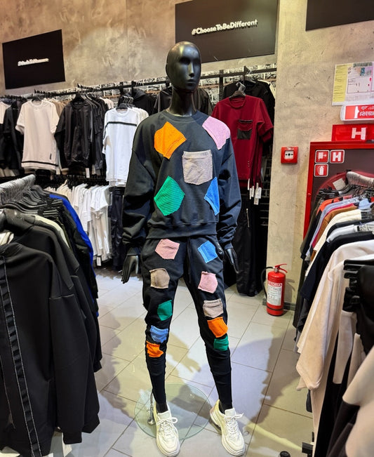 Tracksuit with multiple colored pockets (the model can be created for men and kids also)