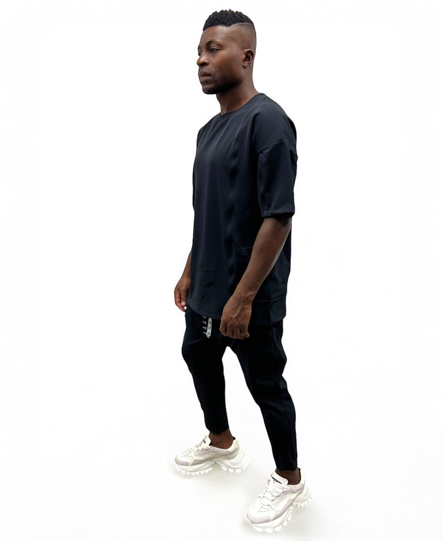 Tricou negru casual cu design