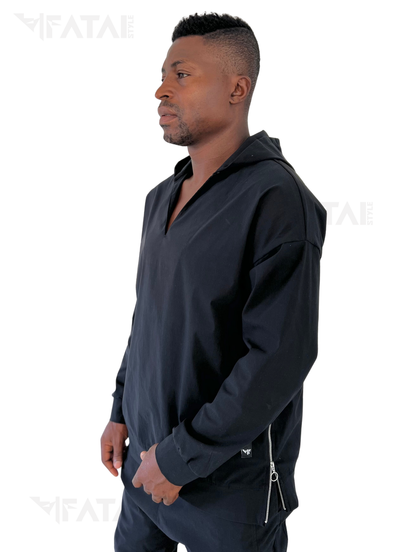 Black Stretch Two-Piece Set with Hood