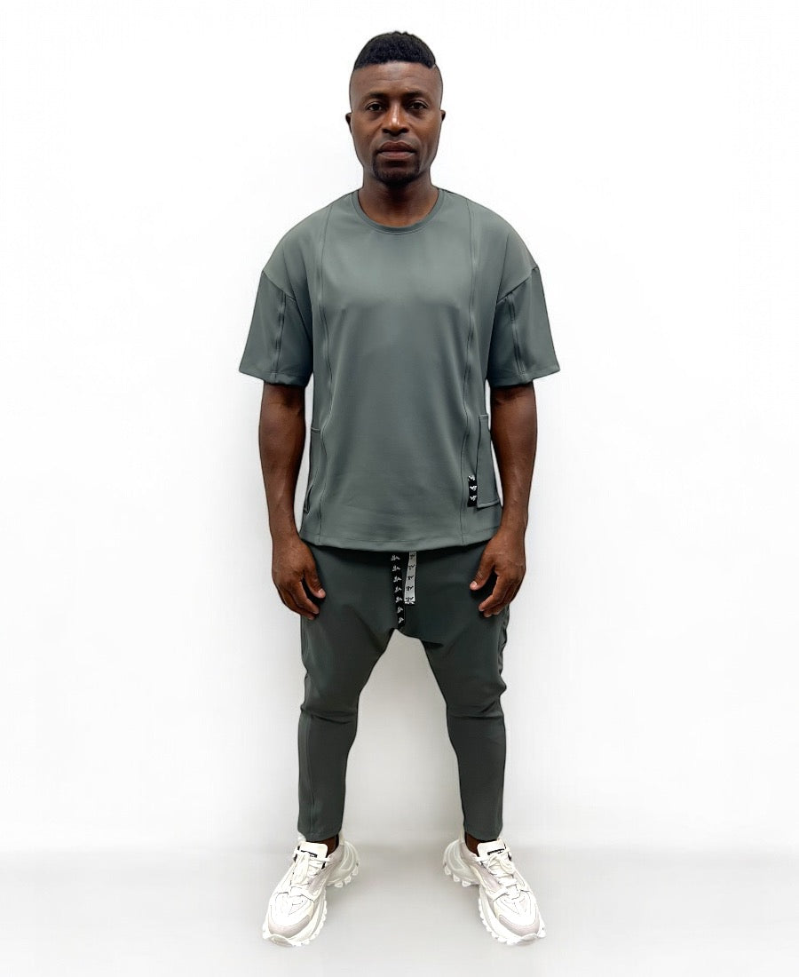 Khaki trousers with side design