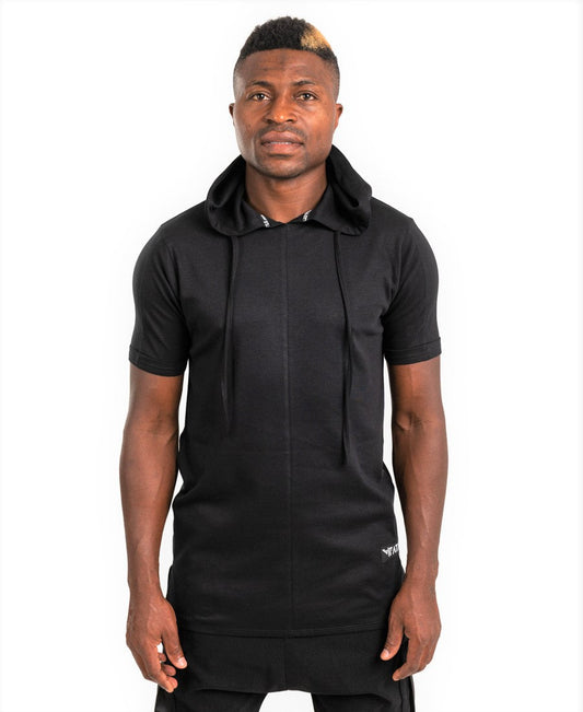 Black Hooded Tee with Sleeve Detail