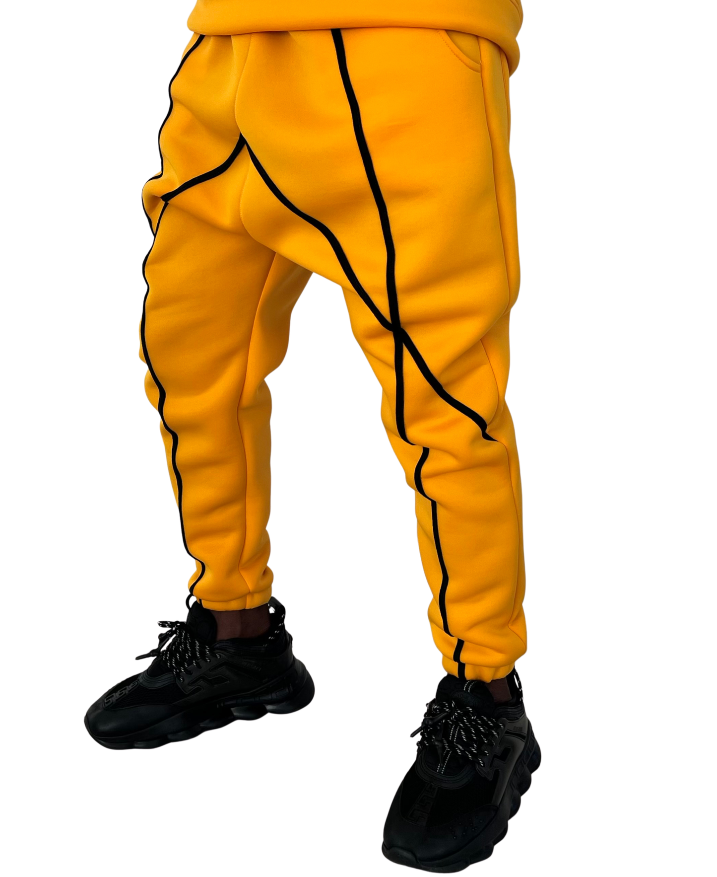 Yellow Tracksuit with Applied Black Stripes