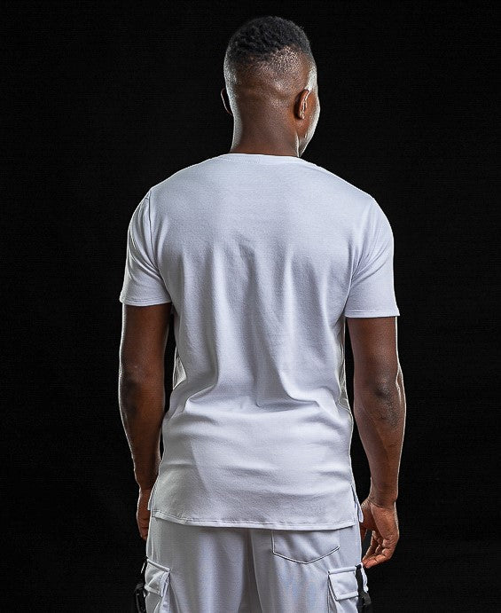 Tricou alb cu banda orizontala logo Fatai Style