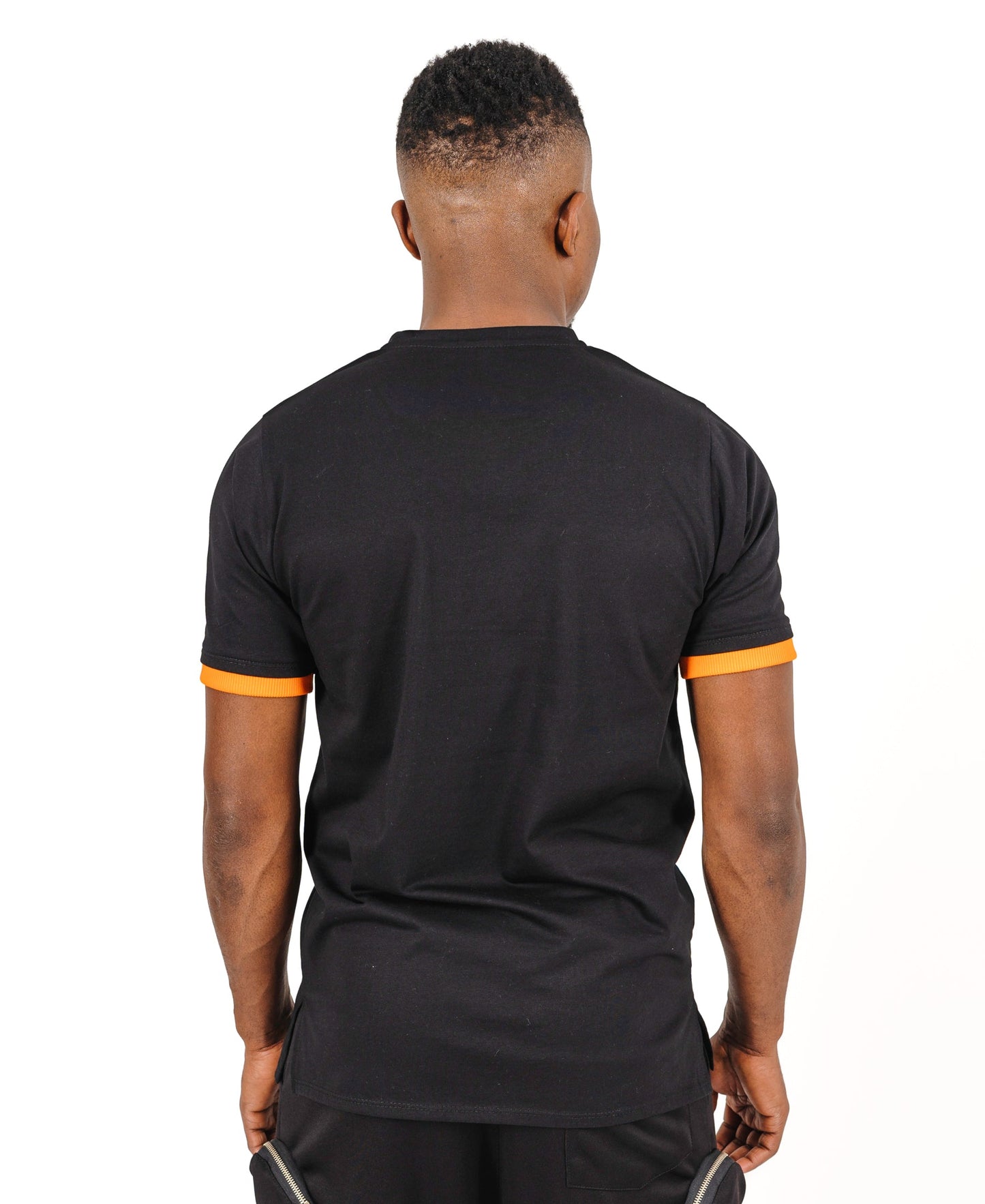 Black t-shirt with orange details