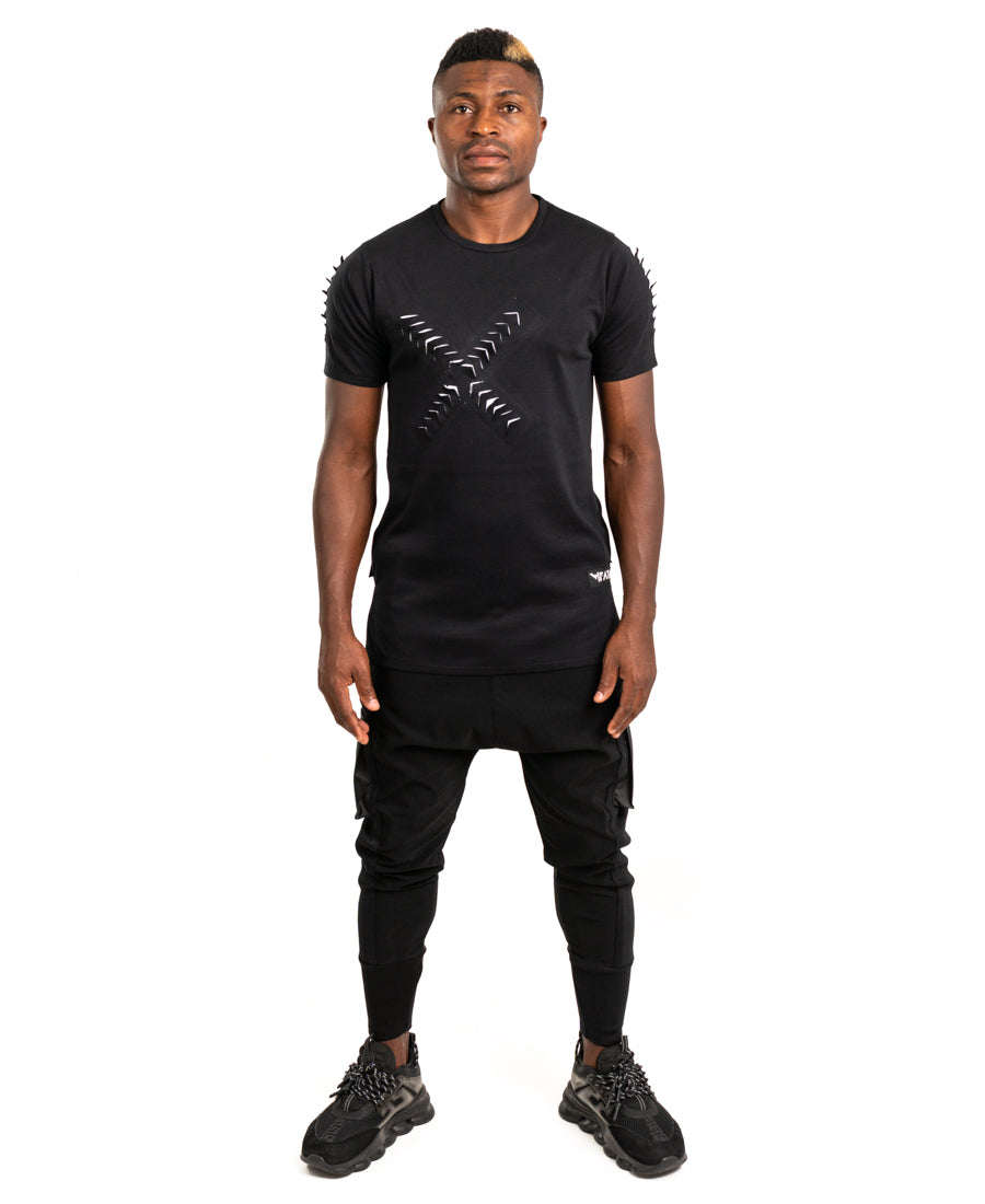 Black t-shirt with multiple white cuts
