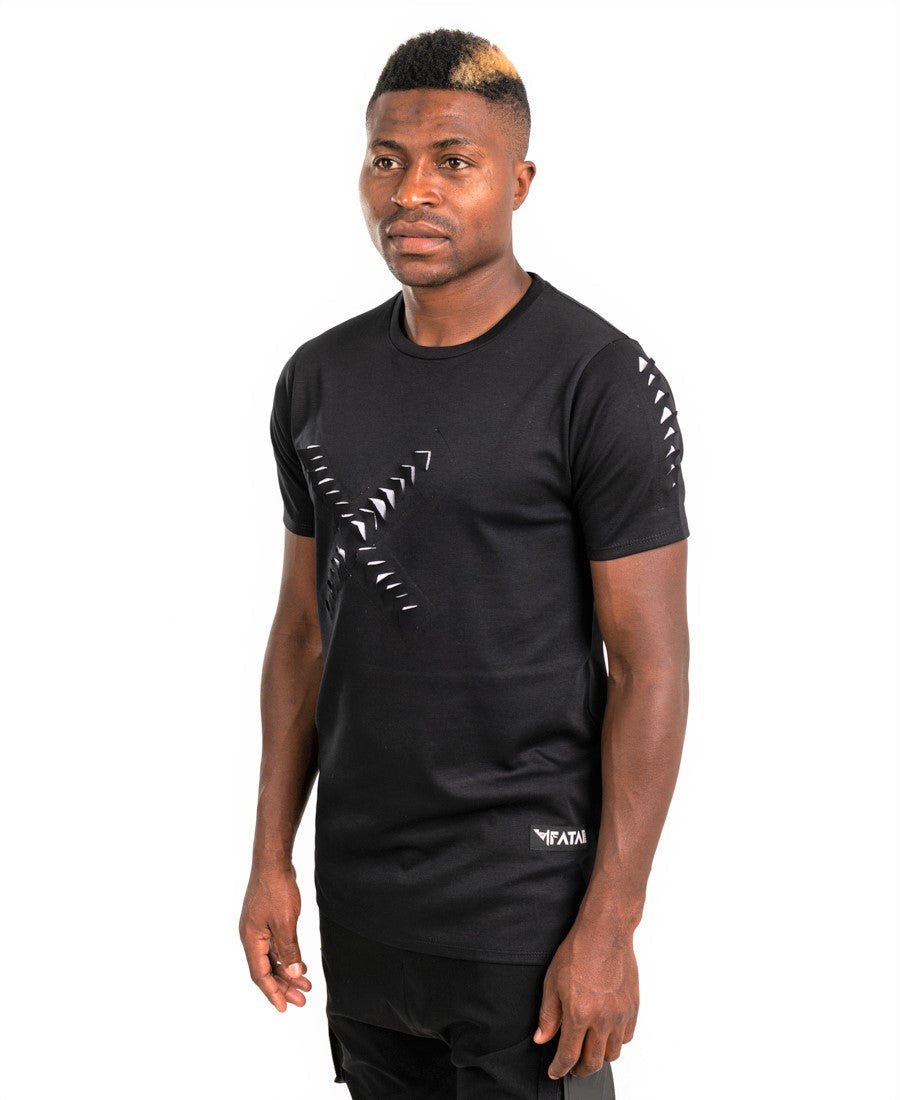 Black t-shirt with multiple white cuts