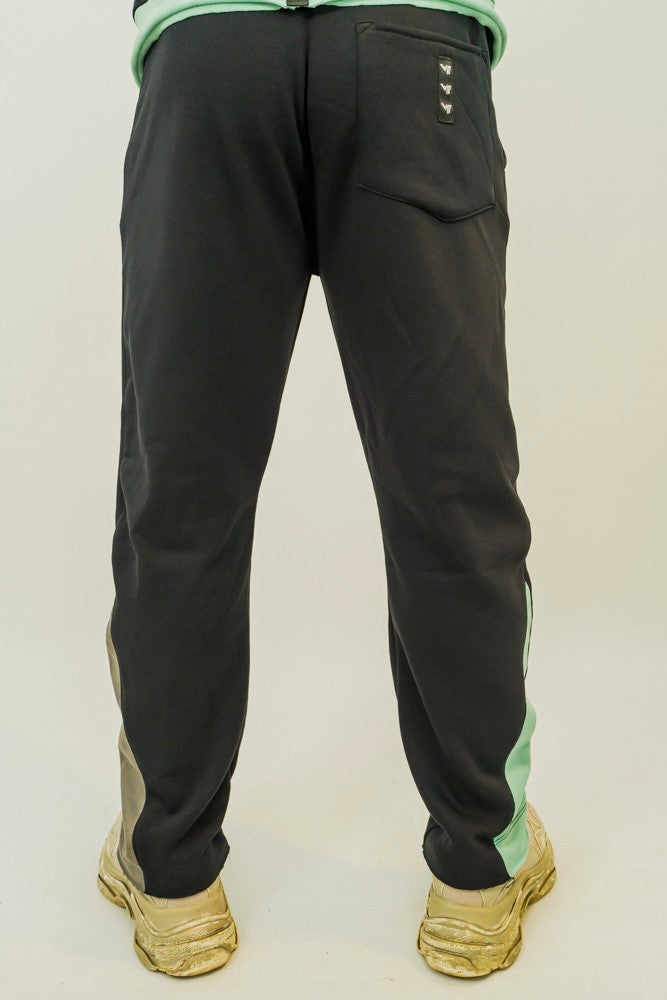 Pantaloni negri cu detaliu verde menta