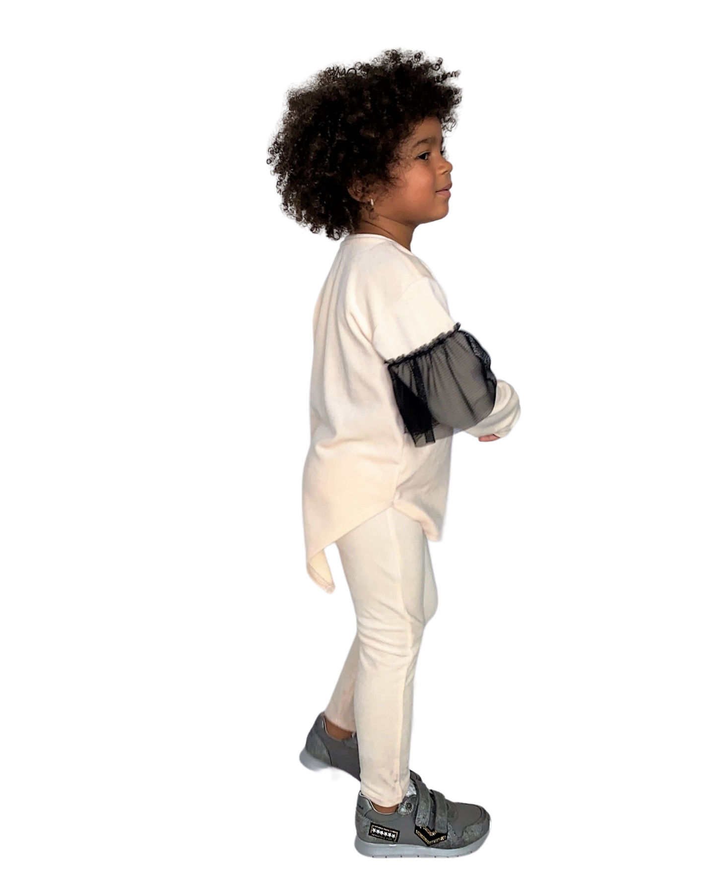 Compleu fete cu volane pantaloni detasabile - crem (bluza+pantalon)