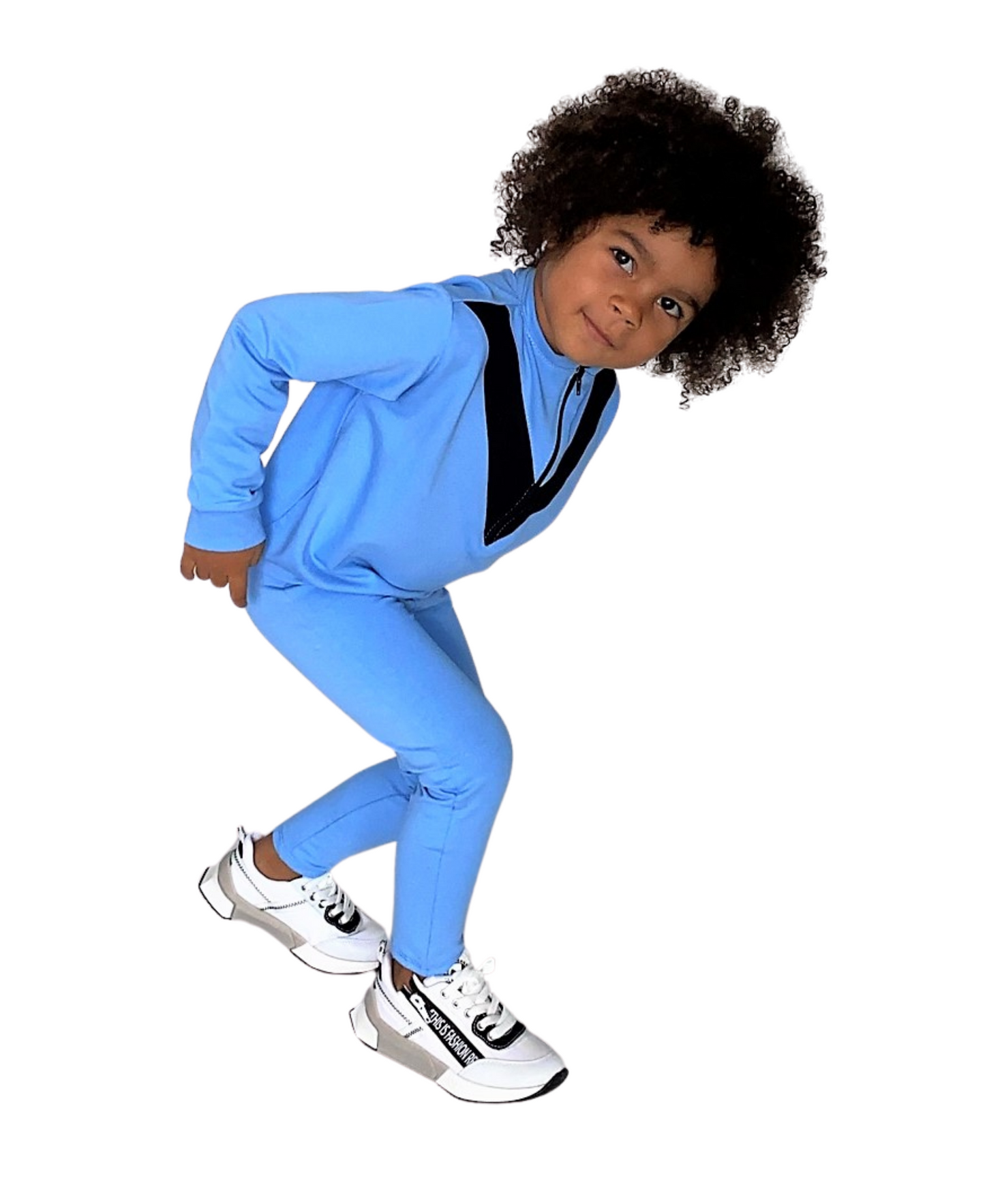 Compleu fete albastru cu negru (bluza+colant)