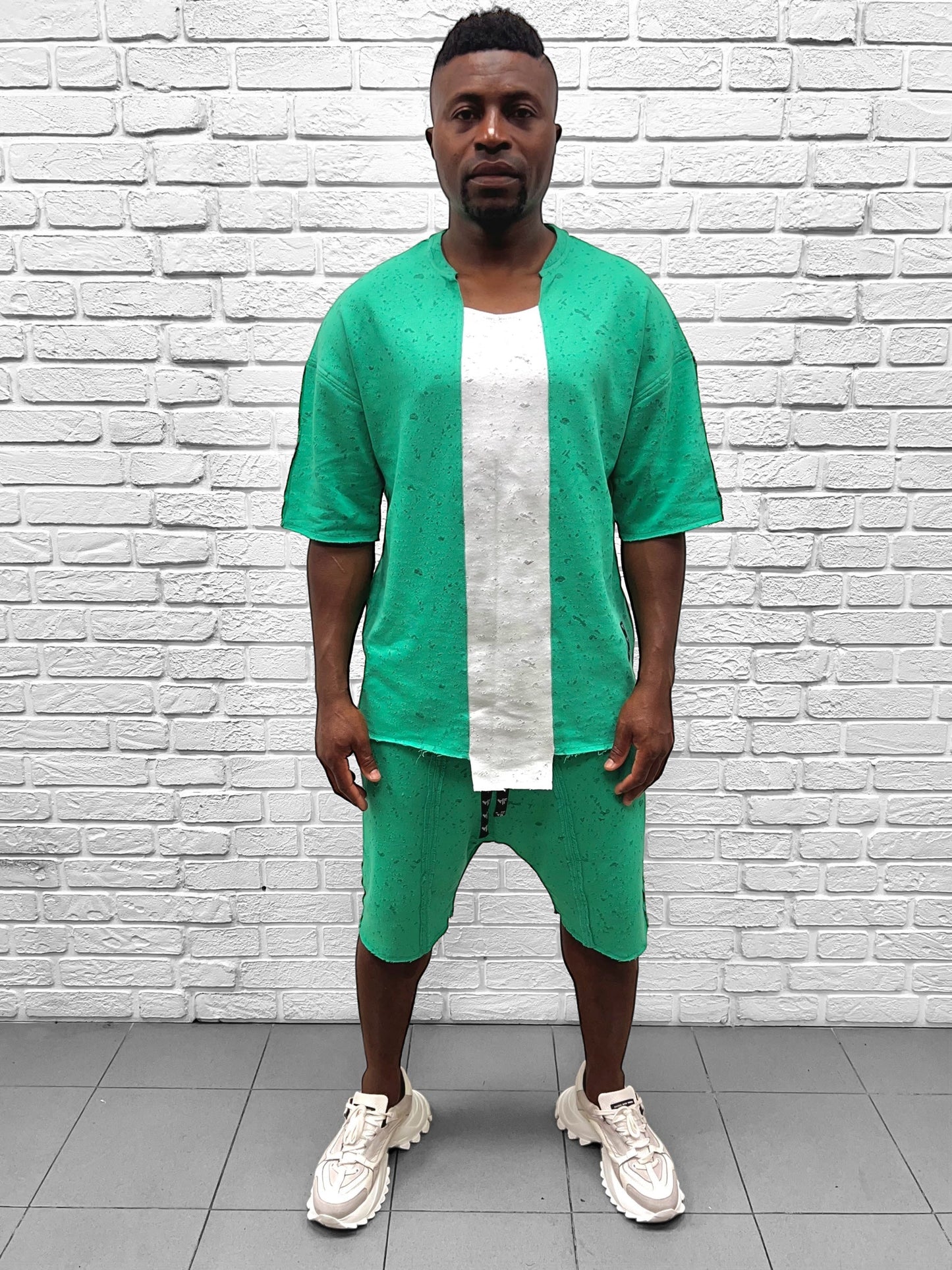 Tricou in combinatie de verde cu alb