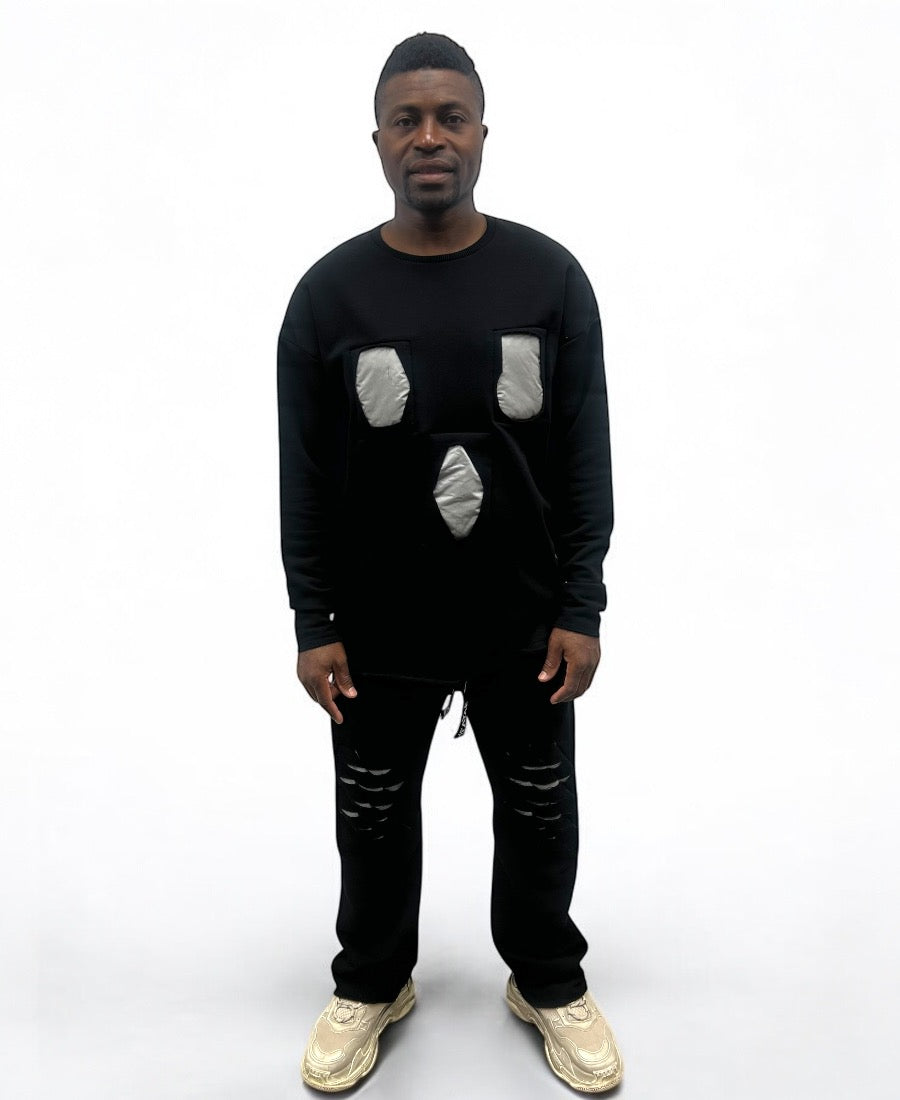 Black Two-Piece Set with Heavy Shell Panels and Stitching
