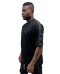 Black T-Shirt with Black Band and White Design