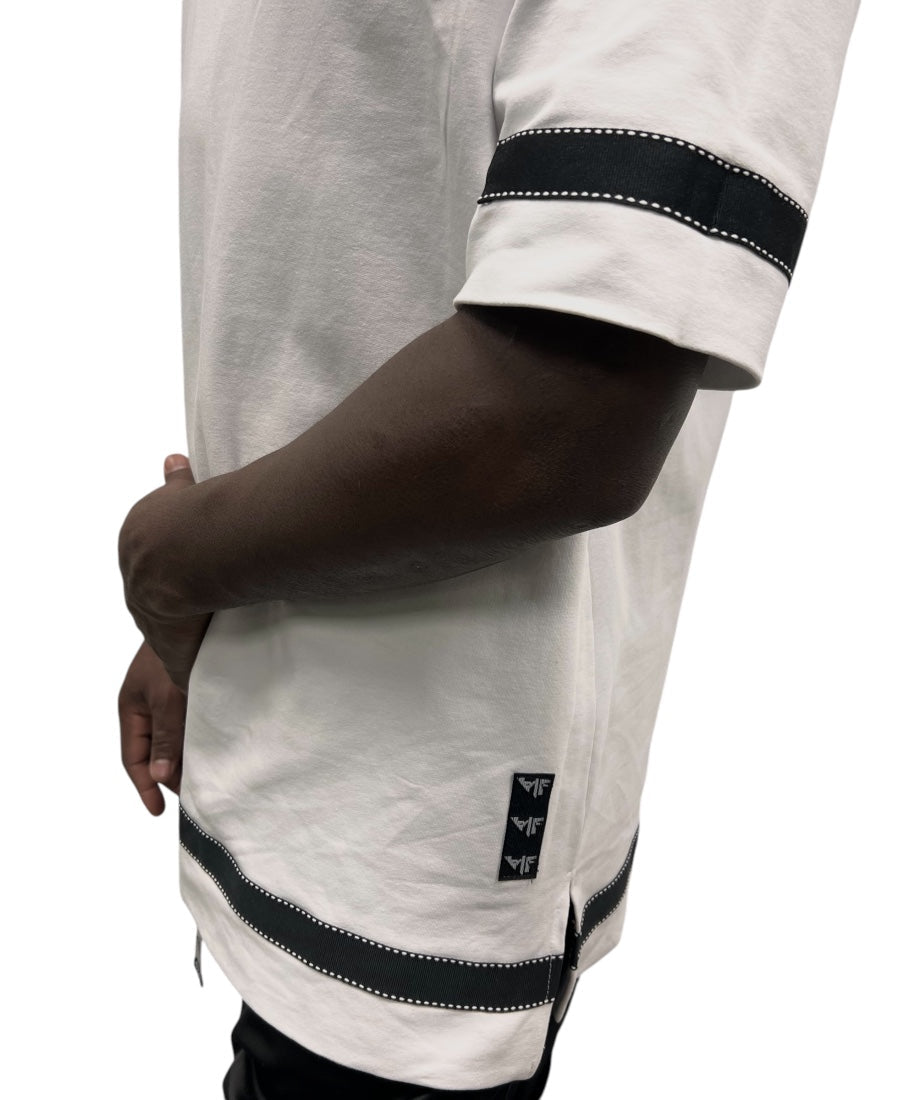 White T-Shirt with Black Band Detail
