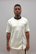Off-White T-Shirt with Vertical Black Zip