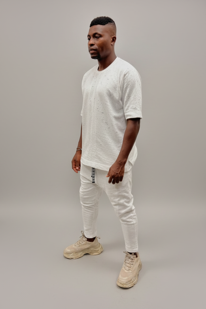 Green & Off-White Two-Piece Set with Stitch Detail