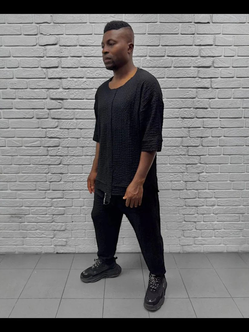 Black Two-Piece Set with Lightweight Trousers