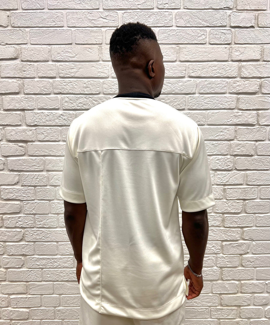 Off-White T-Shirt with Vertical Black Zip