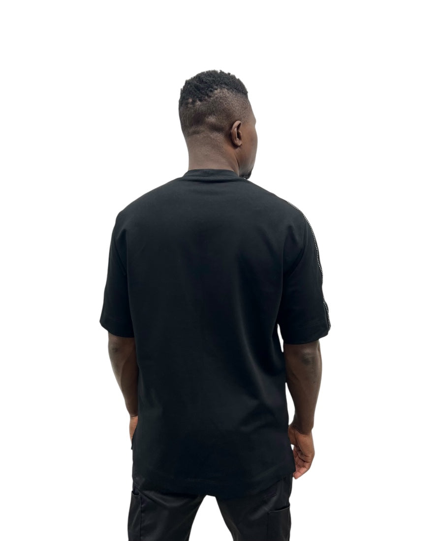 Black T-Shirt with Black Band and White Design