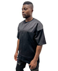 Black Glossy-Finish T-Shirt with Extended Hem