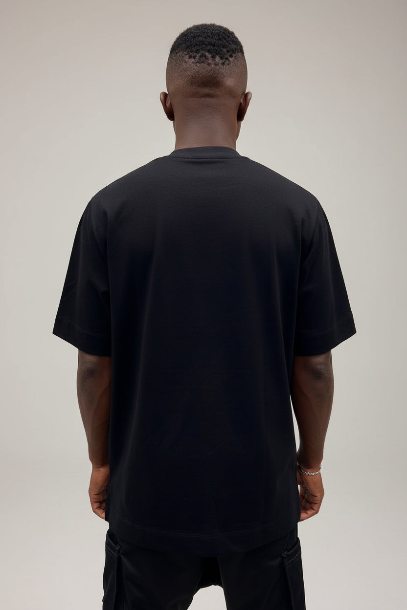 Black T-Shirt with White Graphic Design