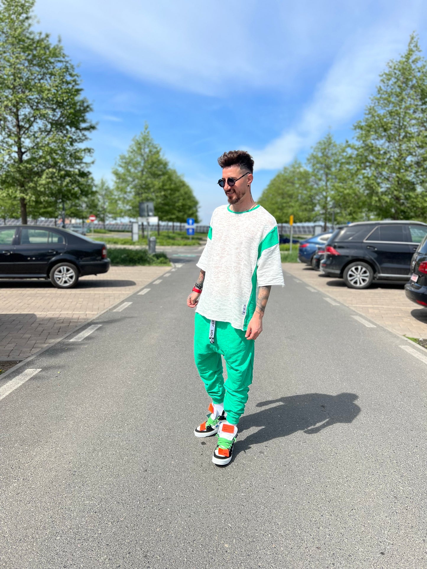 Green & Off-White Two-Piece Set