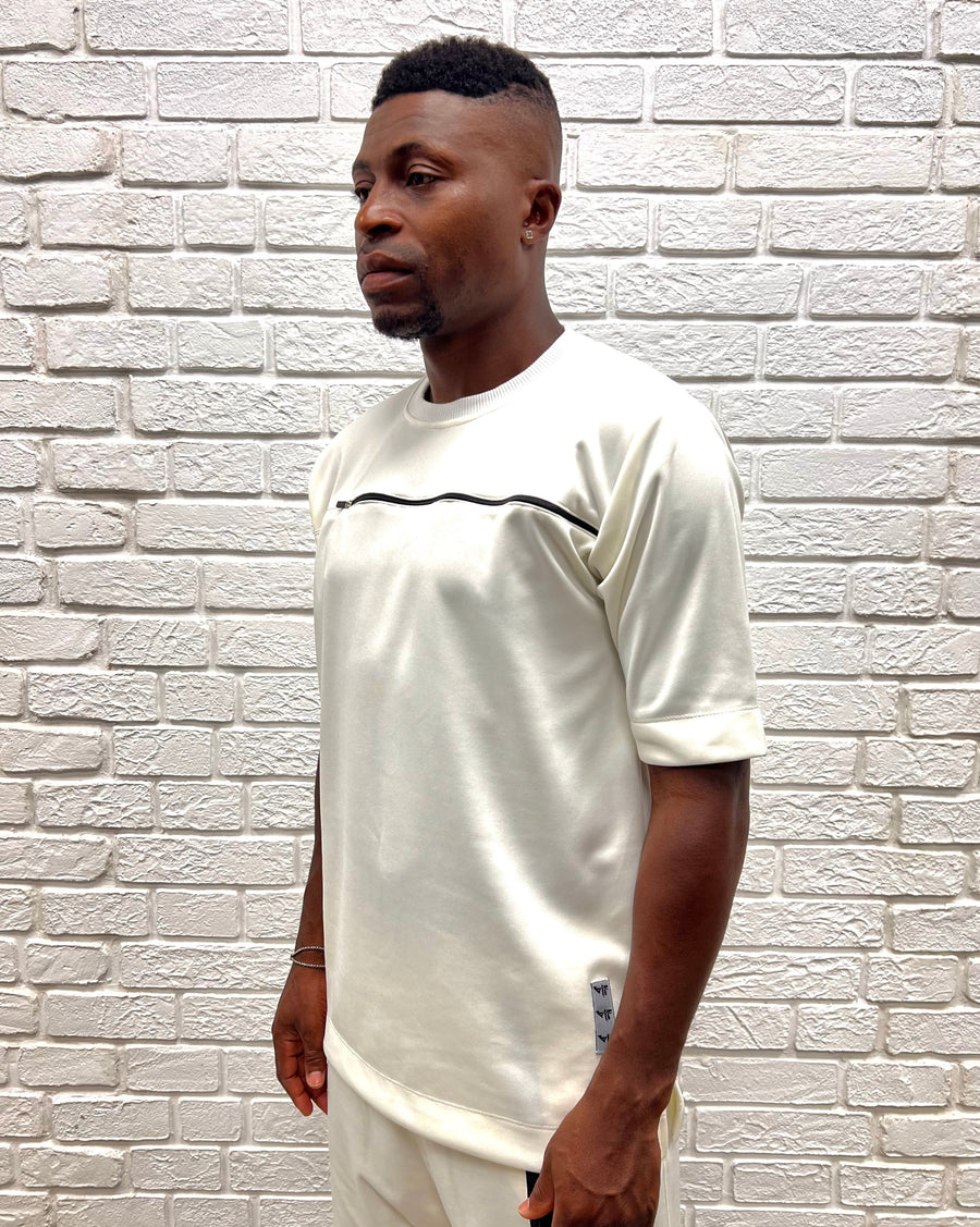 Off-White T-Shirt with Chest Zip