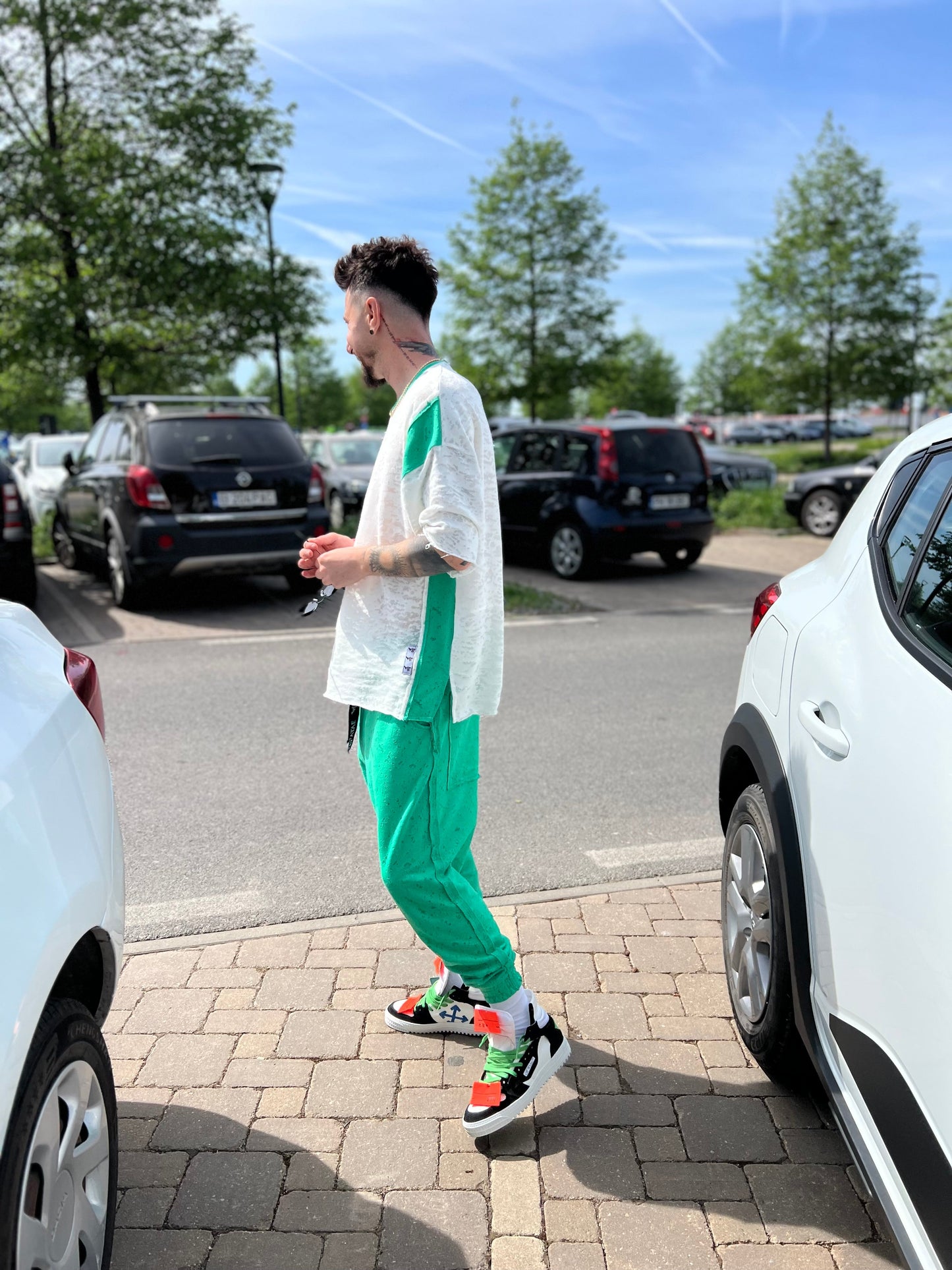 Green & Off-White Two-Piece Set