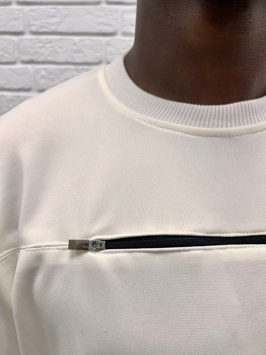 Off-White T-Shirt with Chest Zip
