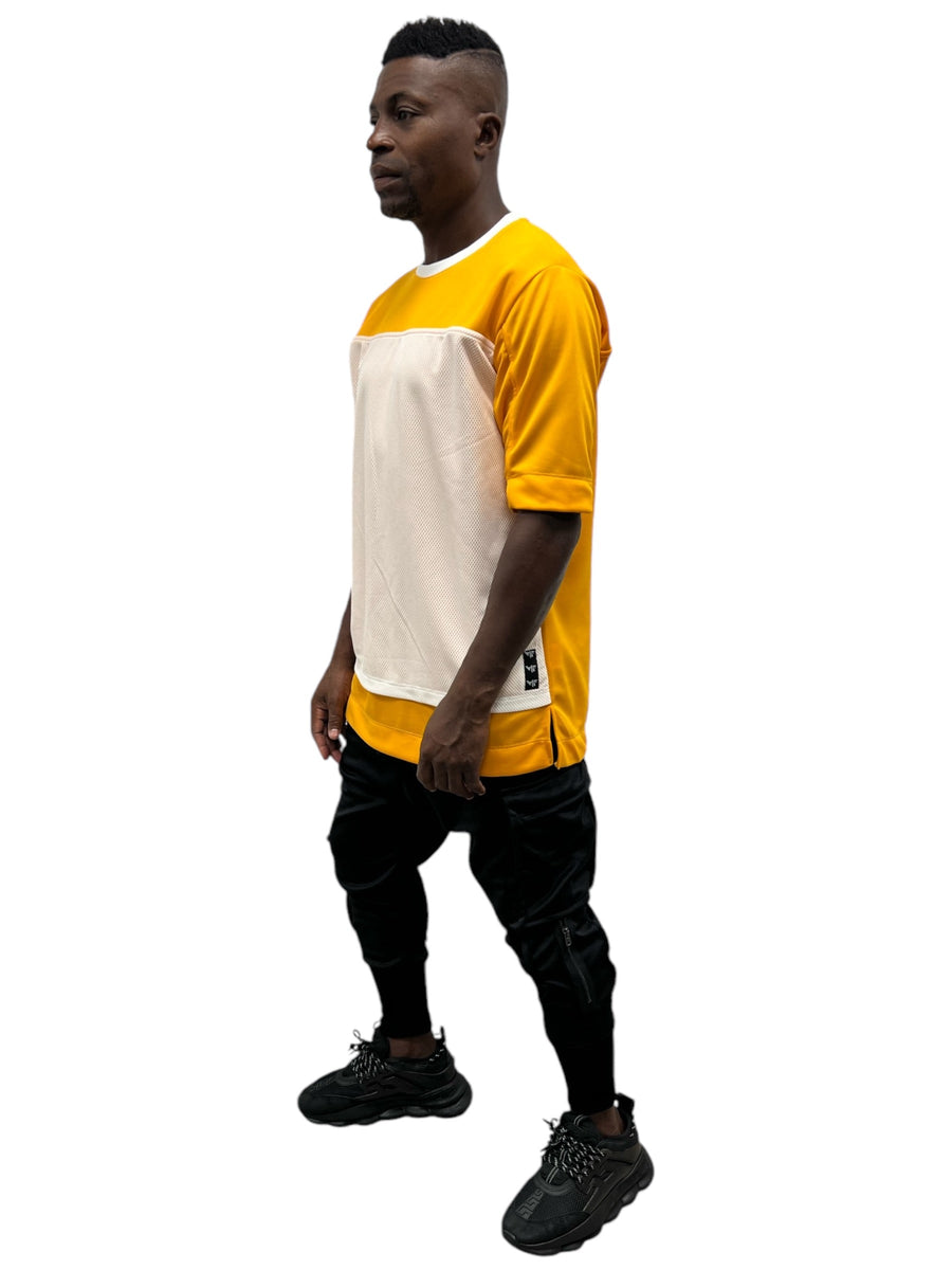 Yellow T-Shirt with White Mesh Design
