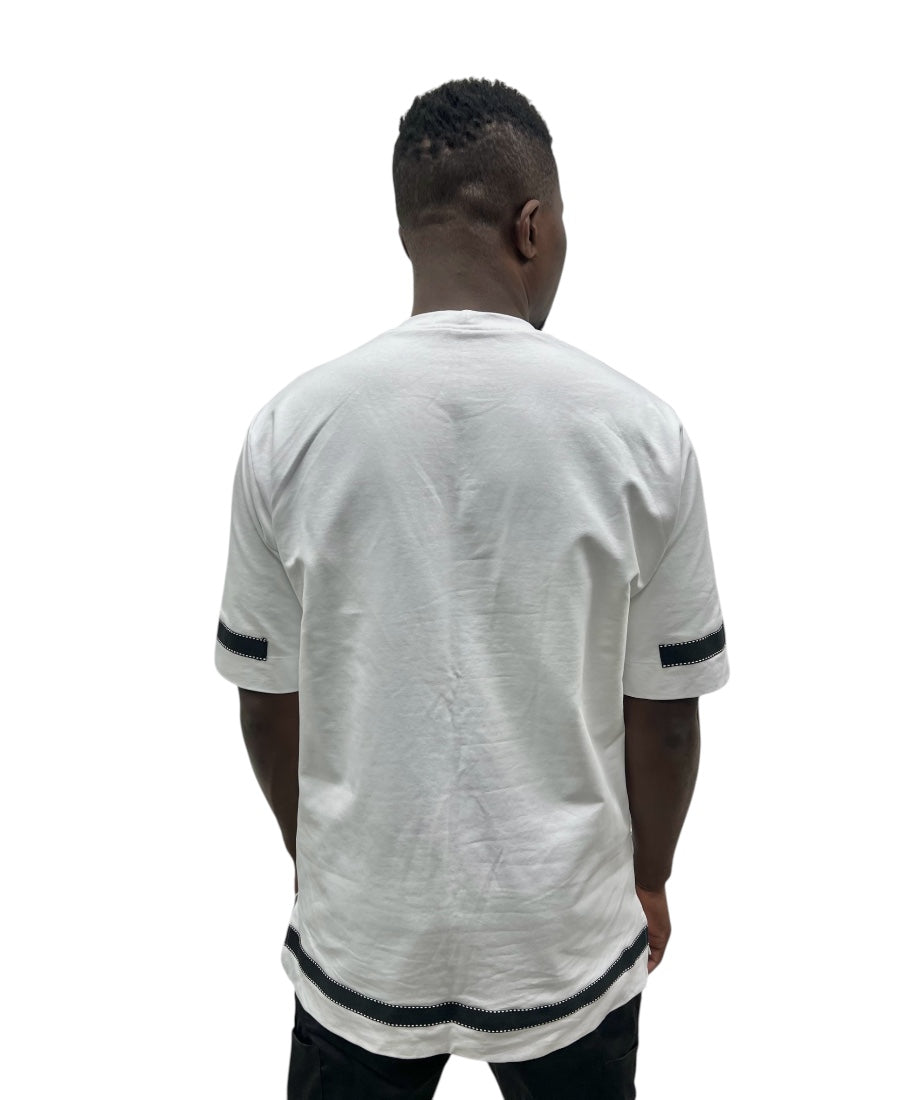 White T-Shirt with Black Band Detail
