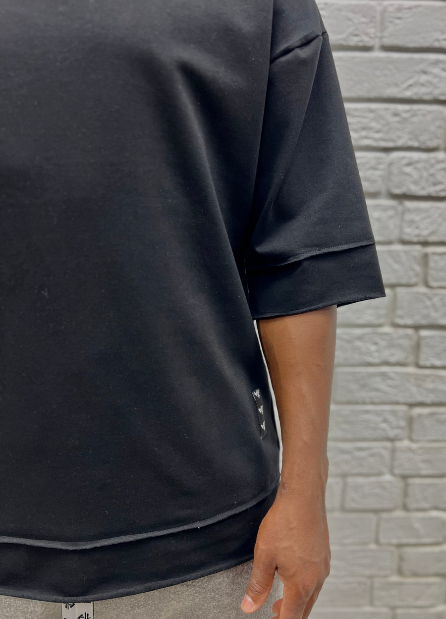 Oversized Black T-Shirt with Extended Hem