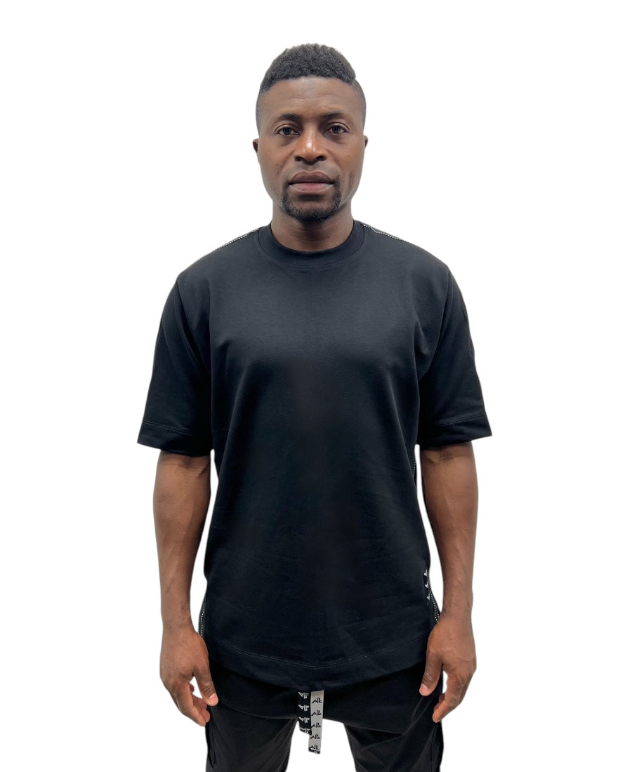 Black T-Shirt with Black Band and White Design