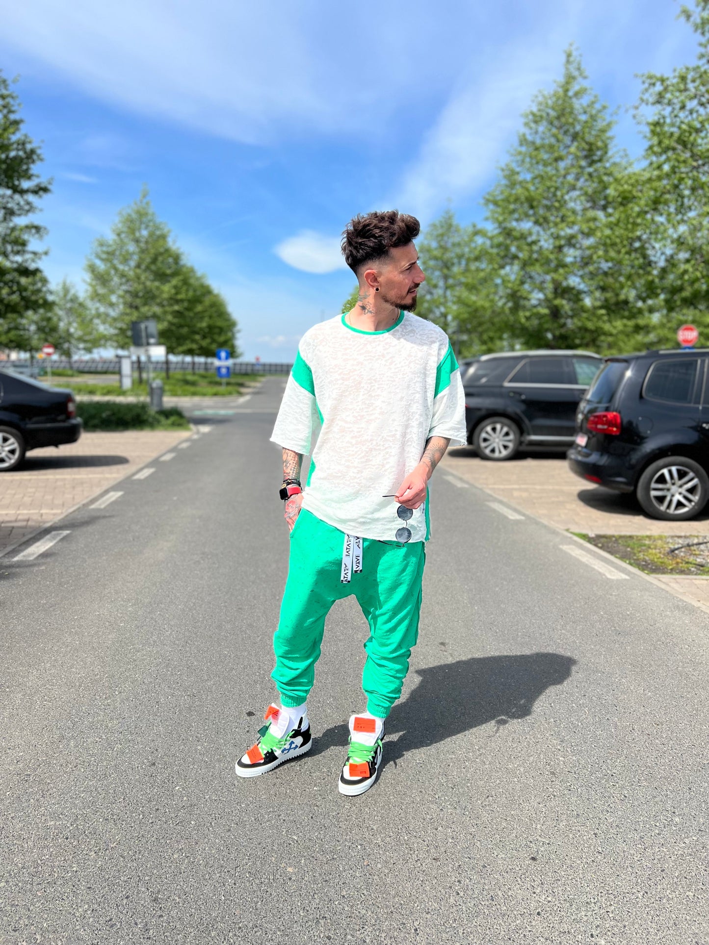 Green & Off-White Two-Piece Set