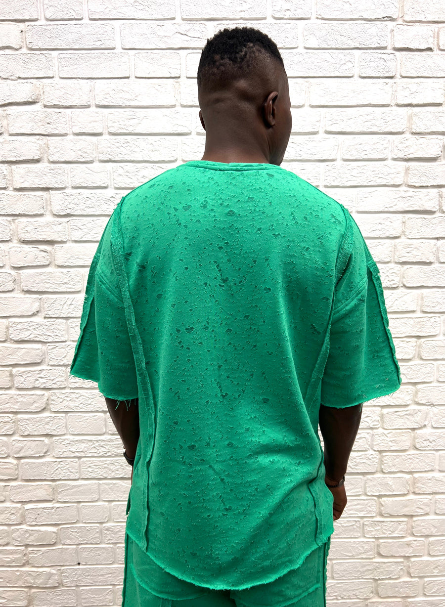 Green T-Shirt with Perforated Surface Detail