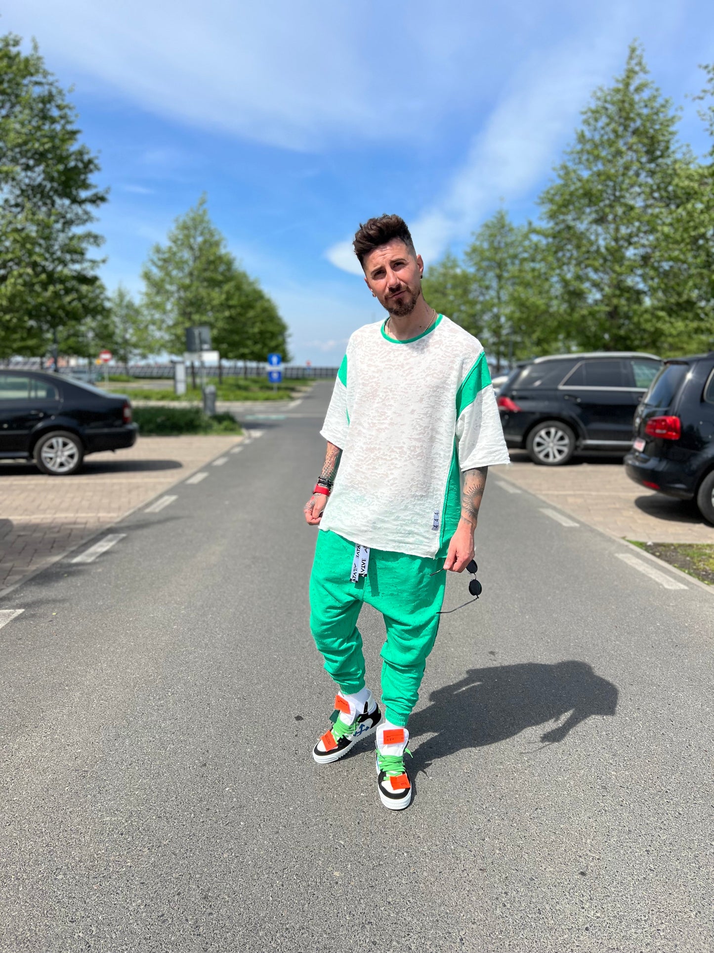 Green & Off-White Two-Piece Set