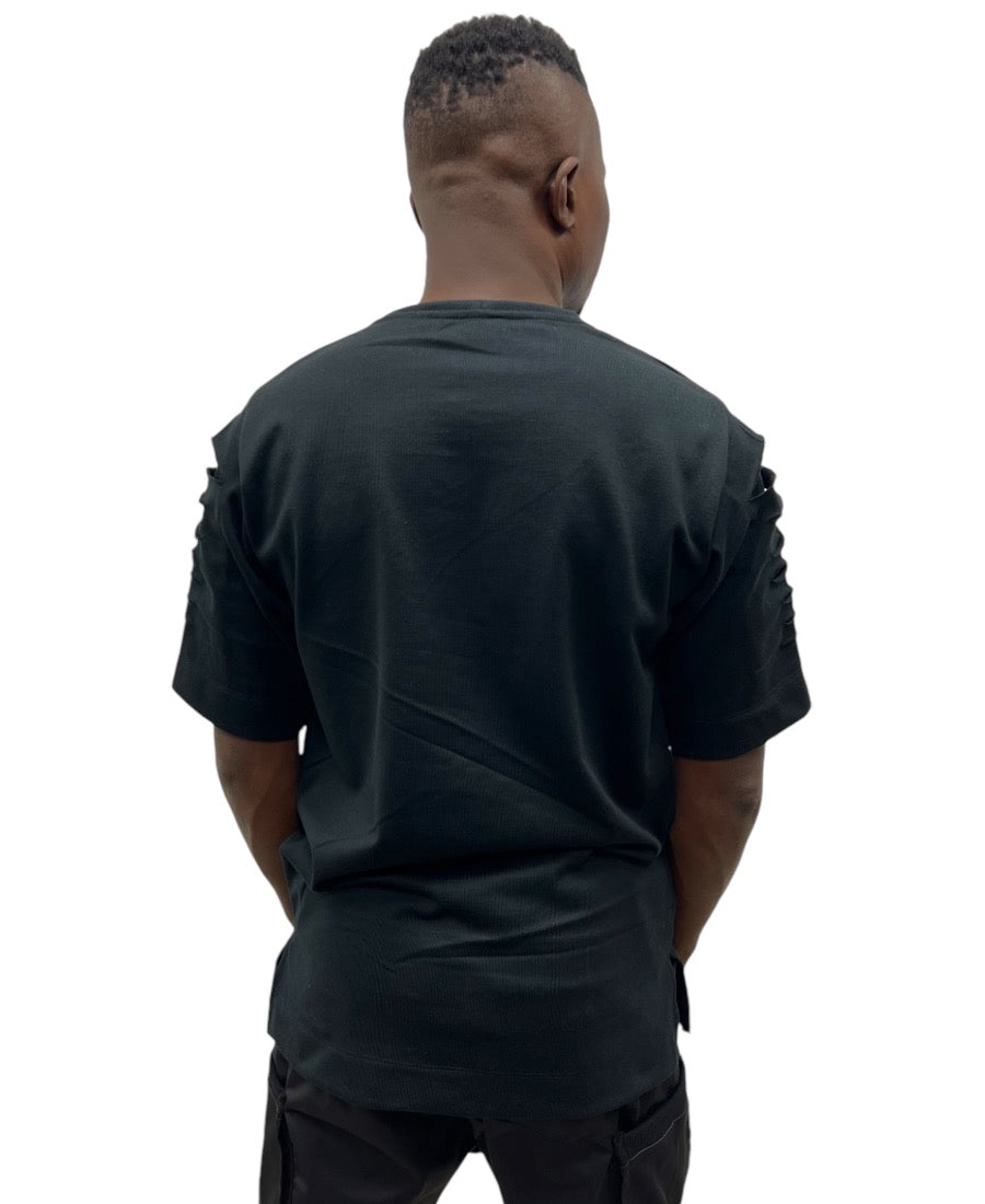 Black T-Shirt with Sculpted Cut-Outs