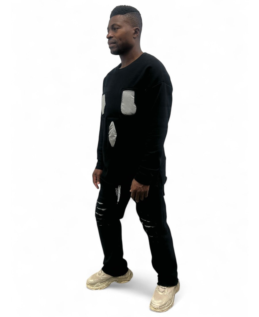 Black Two-Piece Set with Heavy Shell Panels and Stitching