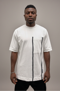 White T-Shirt with Front Pocket and Black Design