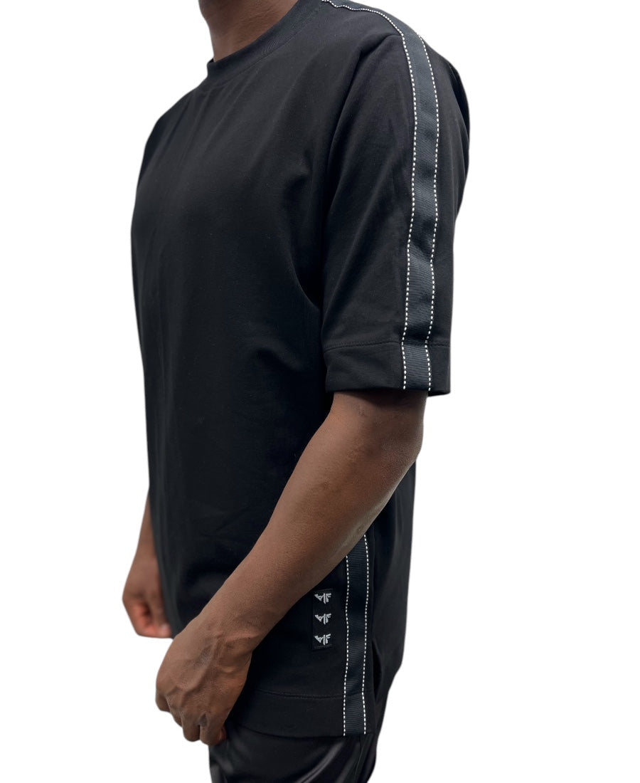 Black T-Shirt with Black Band and White Design