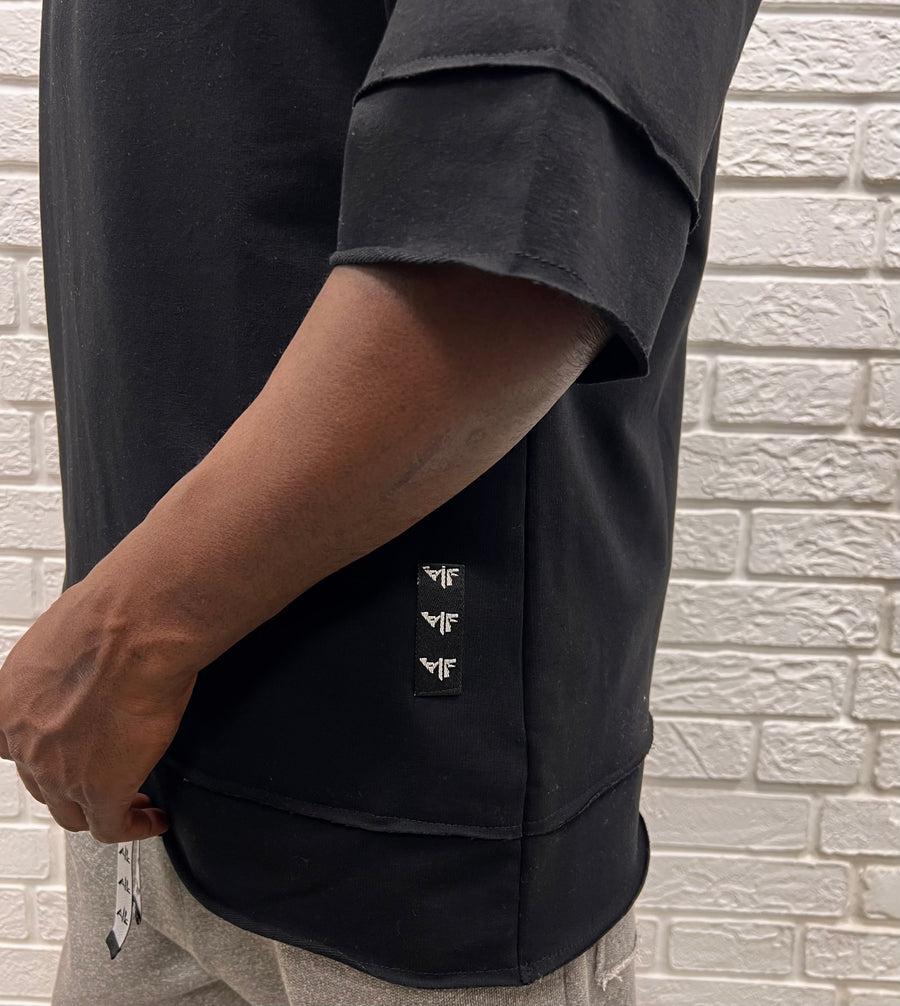 Oversized Black T-Shirt with Extended Hem