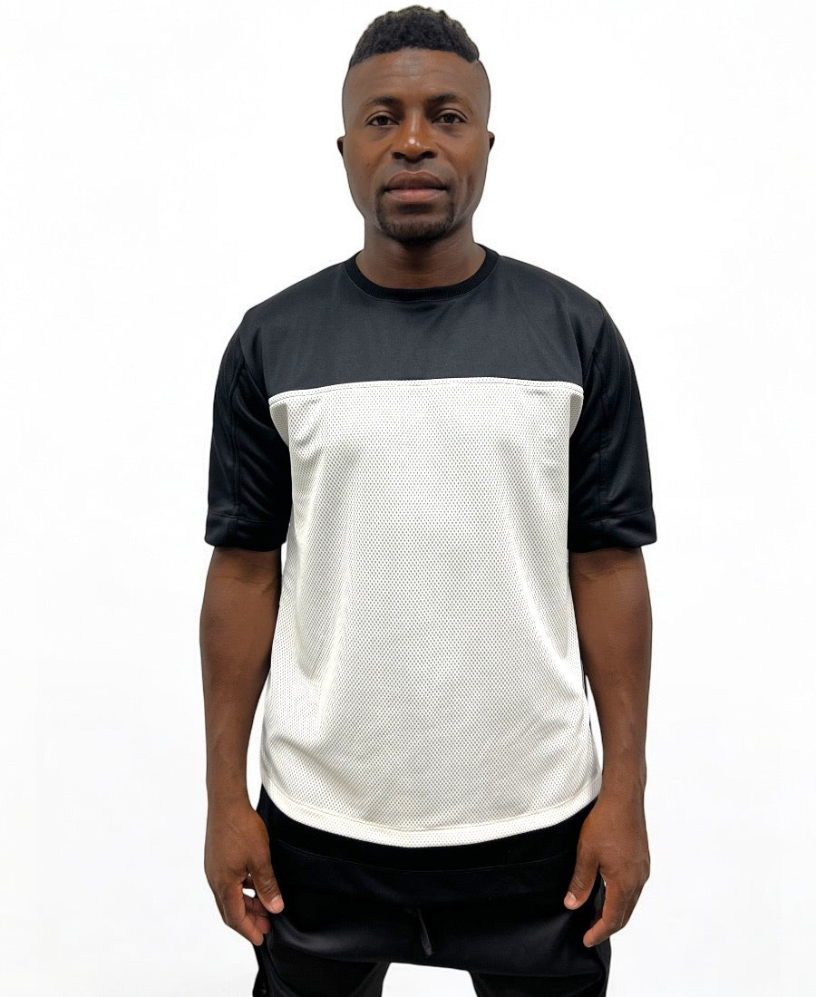 Black T-Shirt with White Mesh Design