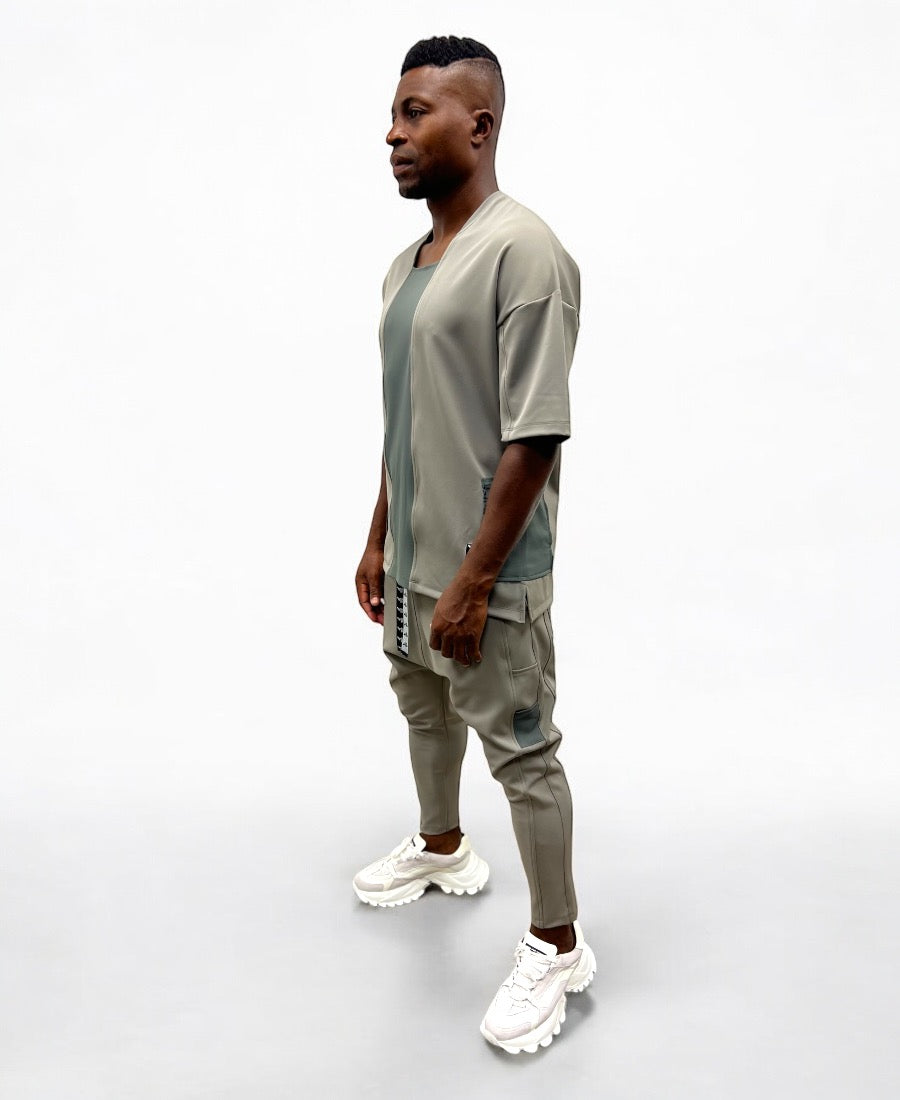 Two-Tone Khaki Two-Piece Set