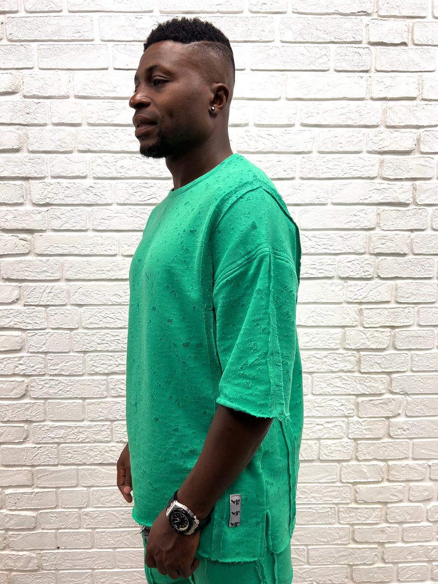 Green T-Shirt with Perforated Surface Detail