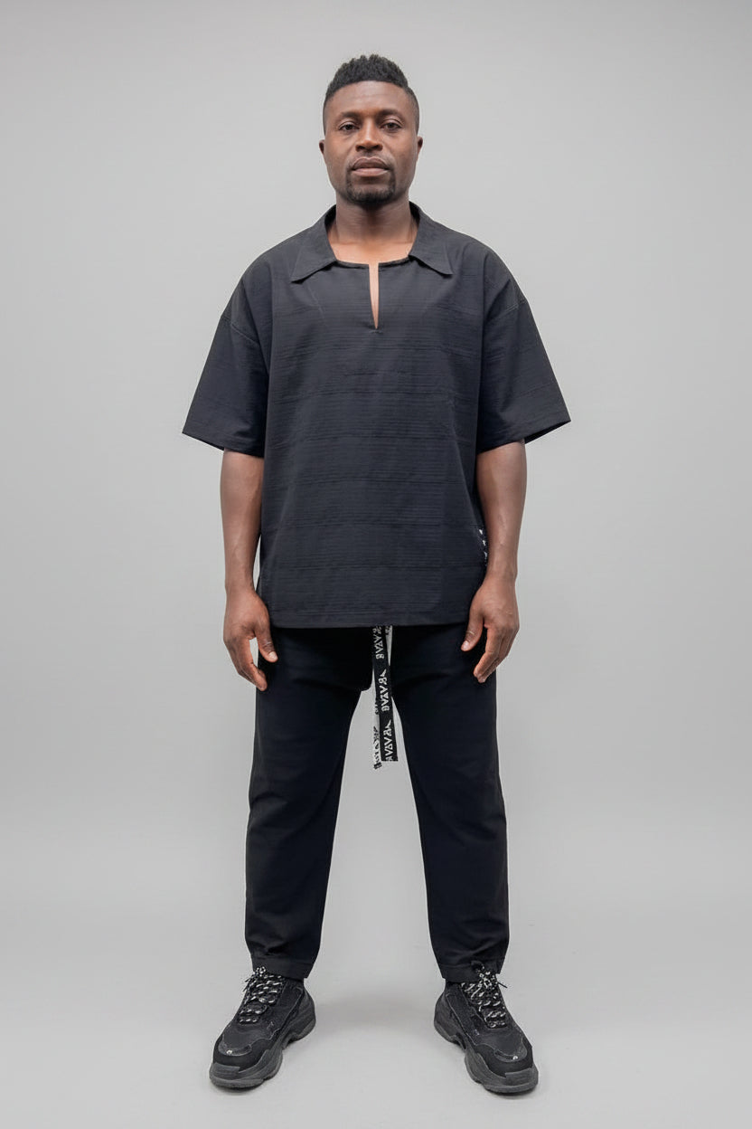 Black Two-Piece Set with Scoop-Neck Top