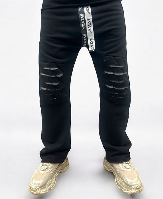 Black trousers with modern design to the knee