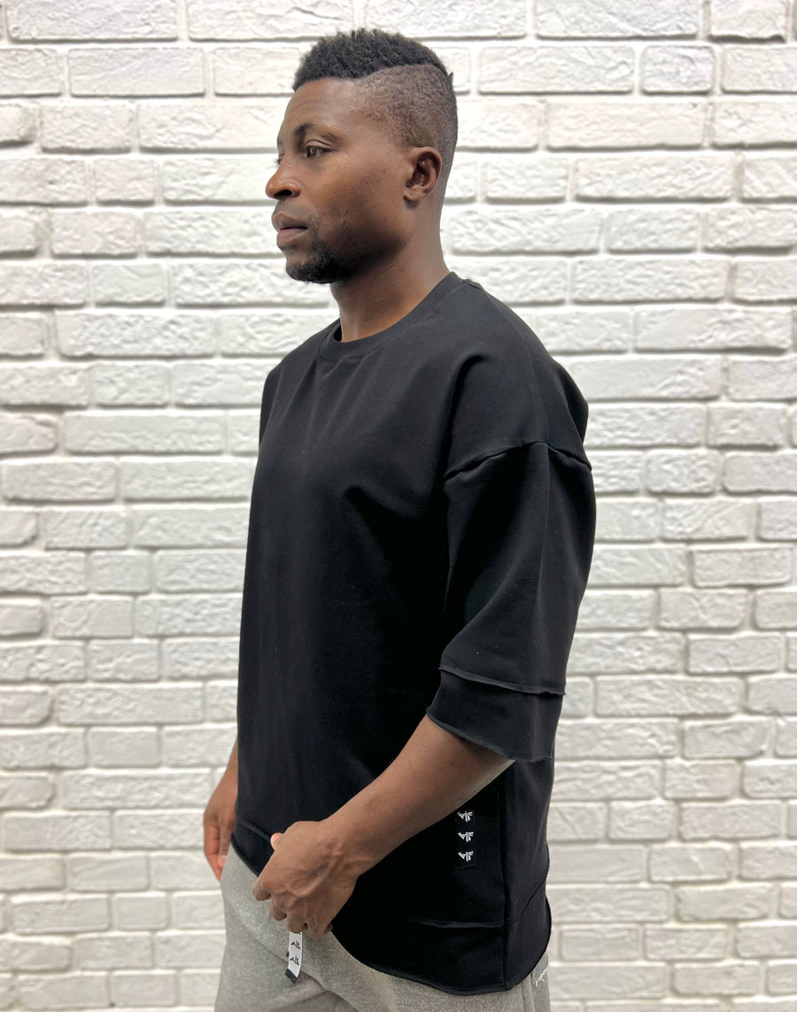 Oversized Black T-Shirt with Extended Hem