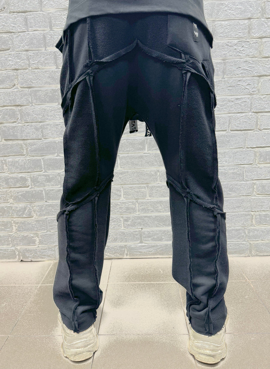 Black Wide-Leg Trousers with Multiple Cut-Outs