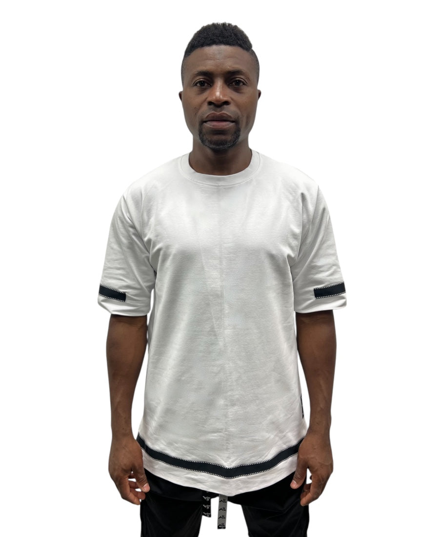 White T-Shirt with Black Band Detail