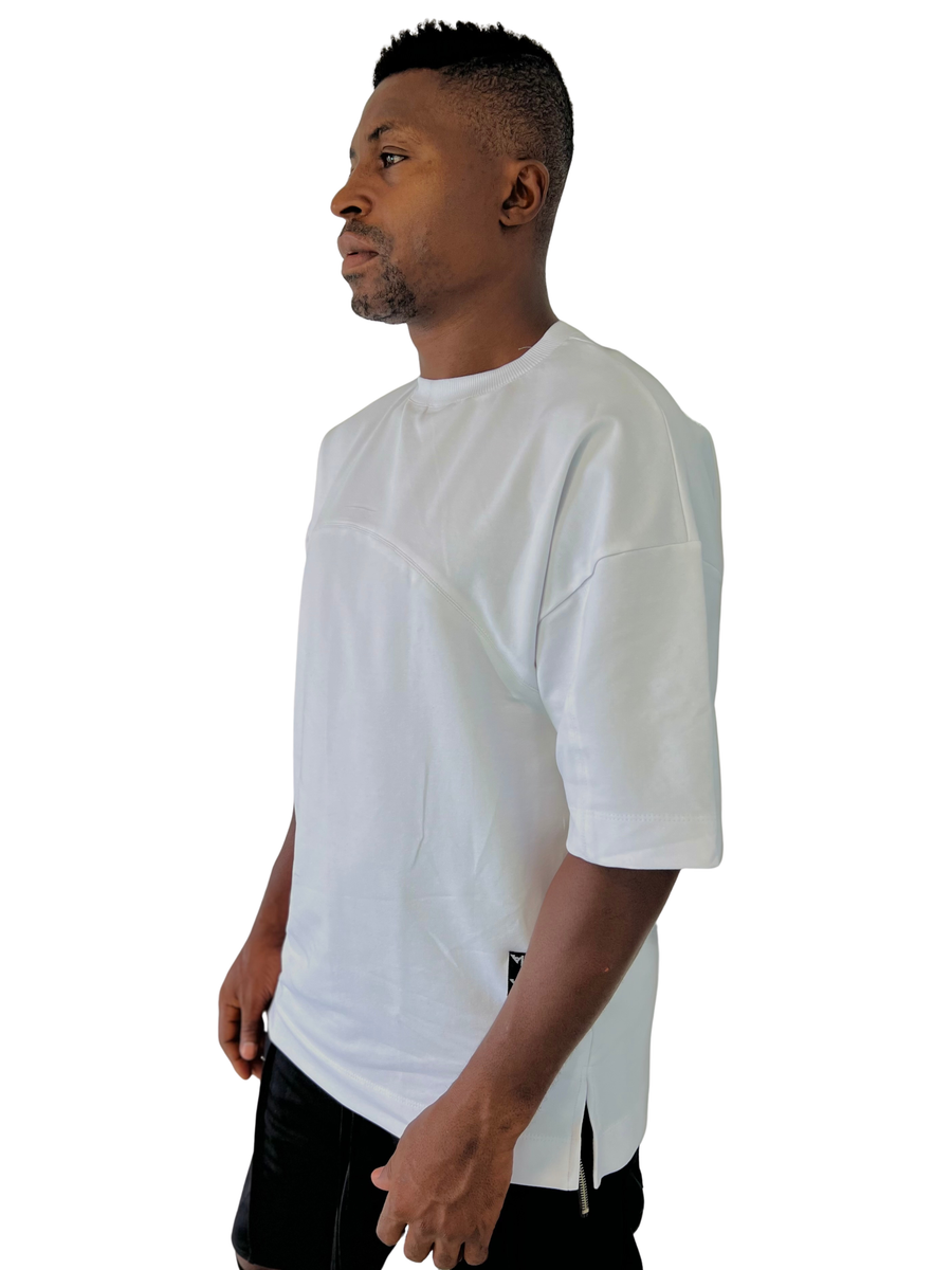 White T-Shirt with Stitched Design Detail